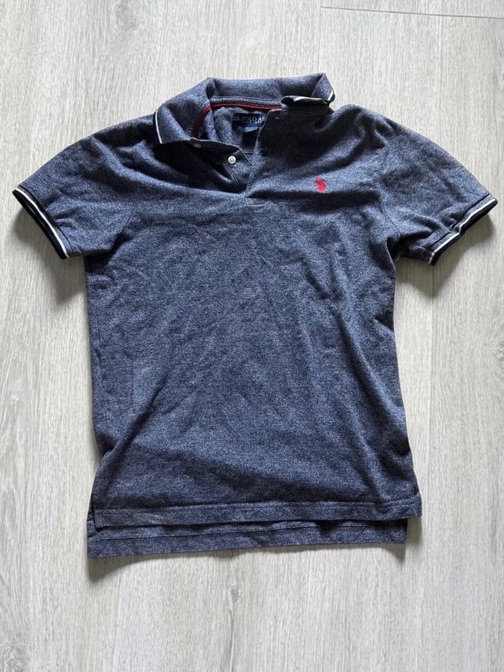 U.S. Polo Assn. Men's Charcoal Gray Polo with White Trim and Red Logo